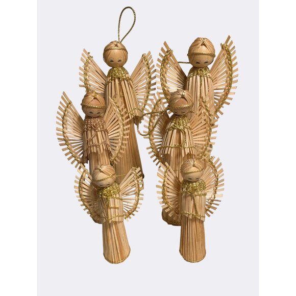 Handcrafted Wood Stick Christmas Angel Decoration Ornaments Set of Six - Picture 1 of 9